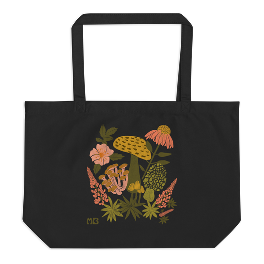 Large Organic Mushroom Floral Tote Bag